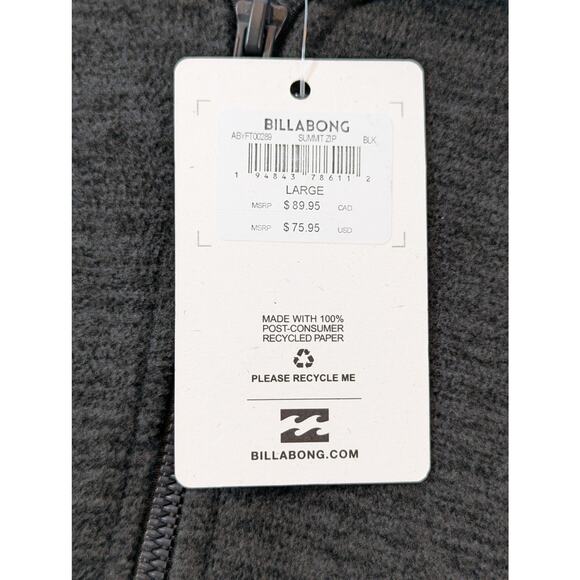 NWT Billabong Summit Full Zip Fleece Hoodie in Black Heather sz Large - Picture 3 of 7